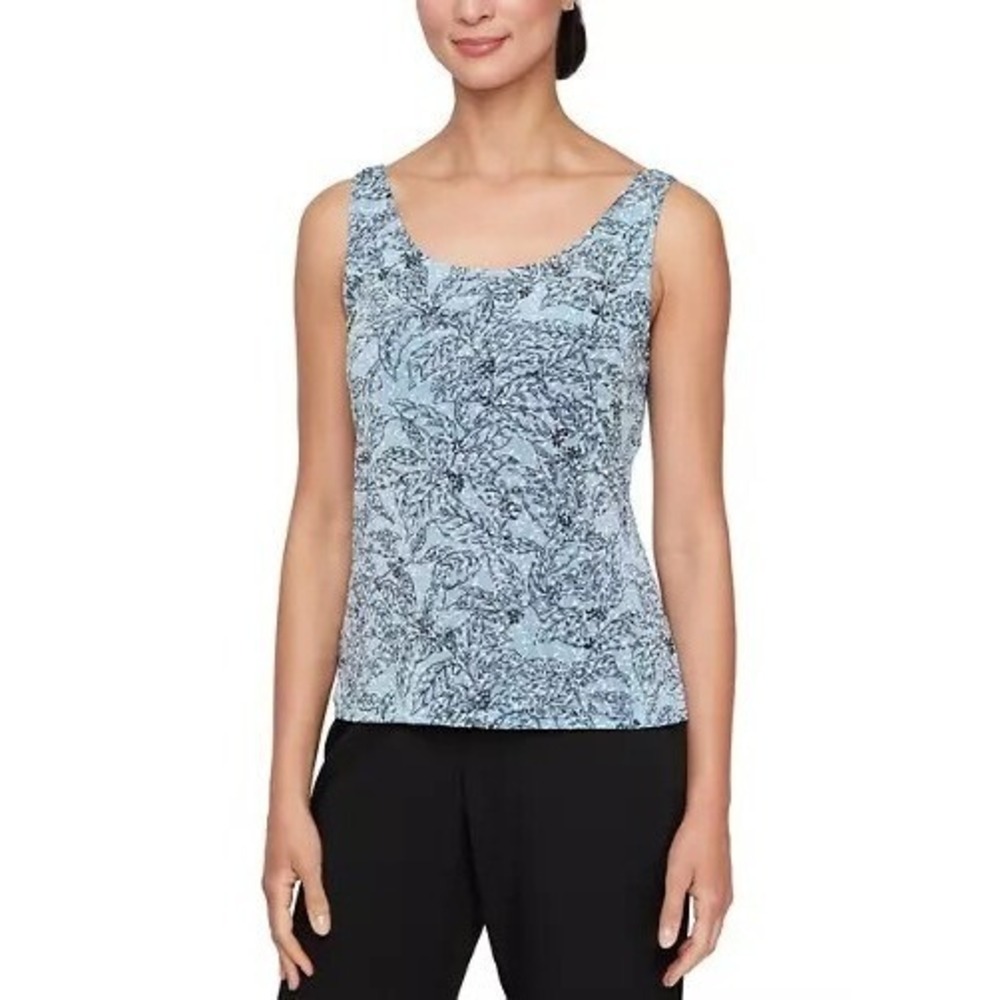 Alex Evenings Twin Set Womens XL Blue Botanical Leaf Jacket and Tank 2pc - Picture 6 of 12